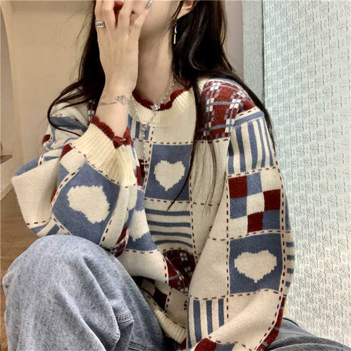 セーター ニット レディース 切り替え ハート チェック ラウンドネック 花柄 コート トップス 秋 冬 長袖 ニットセーター プルオーバー 大人 可愛い お洒落 体型カバー ガーリー カジュアル エレガント 通学 通勤 OL 通学 おしゃれ レトロ 20代 30代 40代 送料無料 rakurakuippinn-10006505 Only STUDIO サンプル画像2