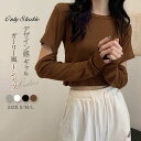 tシャツ レディース Tシャツ プルオーバー ショート丈 長袖 トップス ブラウス 春 秋 腕だし カジュアル ハイウエスト ラウンドネック 薄手 無地 デザイ...