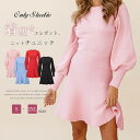 ニット ワンピース レディース バルーン袖 チュニック セーター ベーシック 長袖 厚手 ラウンドネック セーターワンピース 秋 冬 無地 プルオーバー カジュ...
