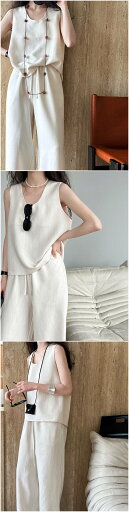 即納 パンツセット ノースリーブ レディース 新作 セットアップ 無地 ベスト パンツ Uネック ロングパンツ 紐 上下セット ロング プルオーバー タンク 春 夏 スリット 着痩せ カジュアル エレガント 2点セット 春 夏 通勤 OL オフィス 大人 お洒落 切り替え 送料無料