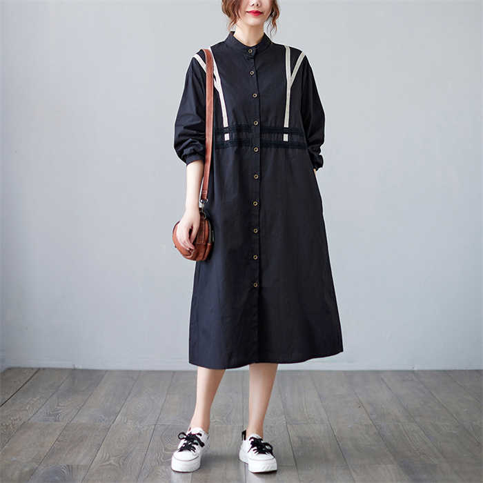 シャツワンピース シャツ ワンピース ロング ワンピ レディース 綿麻調 長袖 シャツ袖 シャツ襟 可愛い 春 秋 ゆったり Aライン 体型カバー カジュアル おしゃれ デザイン感 ライン柄 シンプル ボタン 通勤 OL オフィス レトロ 30代 40代 50代 かわいい 大人 送料無料