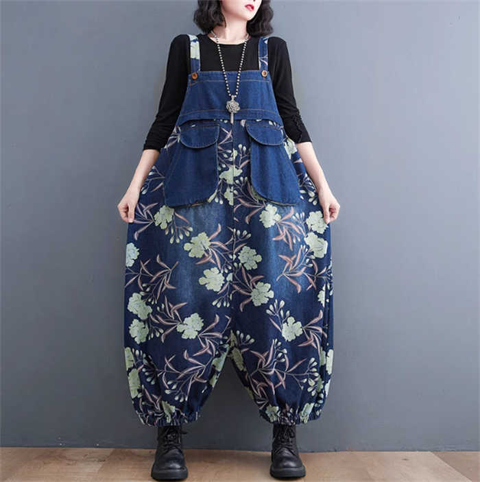 サロペット デニム パンツ オールインワン レディース パンツドレス デニムパンツ デニム サルエル サロペットパンツ 花柄 体型カバー 着痩せ ロング カジュアル 大きいサイズ おしゃれ ポケット 可愛い 秋 冬 ハイウエスト 20代 30代 40代 50代 切り替え 大人 送料無料
