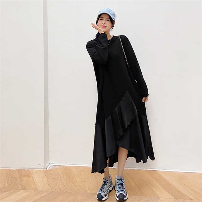 ワンピース ロングワンピース アシンメトリー 切り替え ゆったり ロング ワンピ ラウンドネック 長袖 新作 秋 冬 新作 レディース 大きいサイズ おしゃれ Aライン 体型カバー カジュアル 無地 通勤 OL オフィス 着痩せ 大人 20代 30代 40代 50代 送料無料