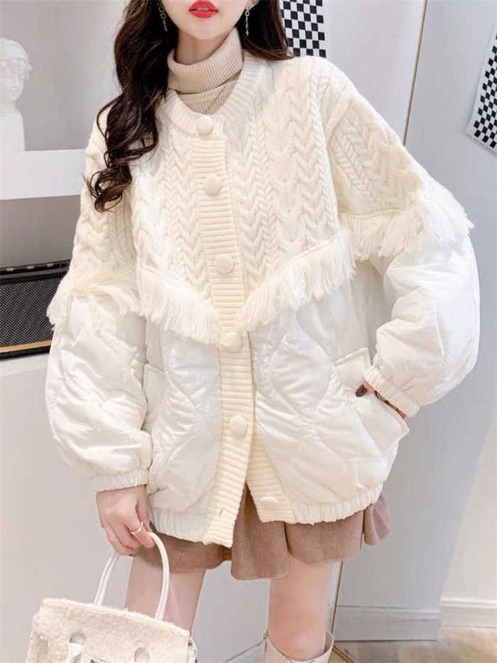 コート 綿服 切り替え フリンジ レディース セーターコート ニットセーター ジャケ...