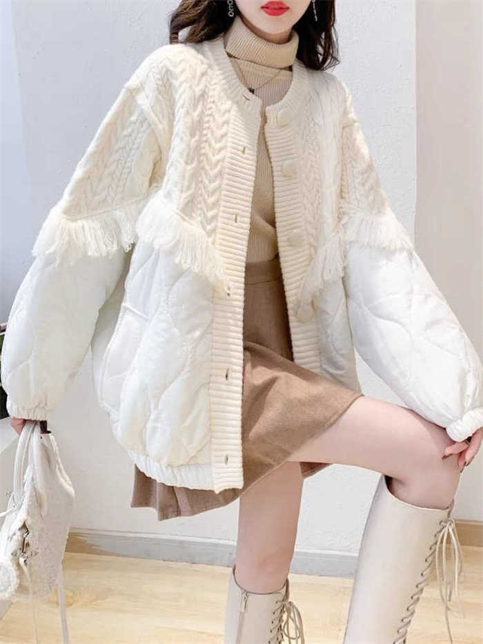コート 綿服 切り替え フリンジ レディース セーターコート ニットセーター ジャケ...