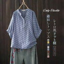 綿 シャツ tシャツ 2重ガーゼ ドット柄 レディース Vネック 新作 春 夏 トップス ブラウス Tシャツ コットン 水玉 ドルマンスリーブ 半袖 プルオーバ...