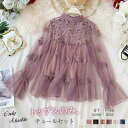 シャツ トップス 2点セット トップスのみ レース チュール 長袖 レースブラウス レディース 刺繍 花柄 蝶 プルオーバー 透かし編み 透け感 ゆったり 切り替え カジュアル かわいい ガーリー 春 夏 着回し 通勤 OL オフィス きれいめ エレガント 大人 お洒落 送料無料