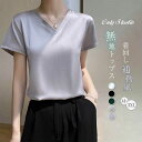 tシャツ Tシャツ 半袖 レディース 新作 無地 薄手 プルオーバー Vネック トップス サテン風 体型カバー 春 夏 カジュアル ゆったり 着痩せ かわいい エレガント 通勤 OL オフィス 大人 シンプル おしゃれ 上品感 20代 30代 40代 50代 着回し エレガント 上着 送料無料