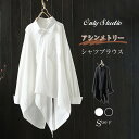 アシンメトリー シャツ 長袖 シャツブラウス レディース 春 秋 トップス プルオーバー カジュアル ナチュラル 前開き 綿 大きいサイズ 体型カバー 通勤 オ...