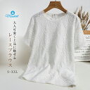 ブラウス 半袖 オフィス レディース レース おしゃれ フォーマル 大きいサイズ トップス Tシャツ レースブラウス 丸襟 カジュアル 洗える 袖あり ギフト ...