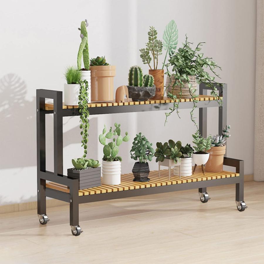 2段 3段 多肉植物 観葉植物ラック フラワースタンド 園芸ラック、多機能 キャスター付き 花台 植物棚 ..