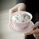 「手描き茶器」中国徳化県産 手描き茶器 「ユリ」百合 蓋碗 陶磁器 茶道具 中国茶器 台湾茶器