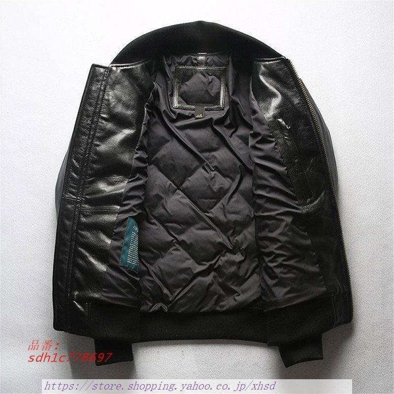 本革ダウンジャケット 菱形柄 レザーダウン 羊革ダウン 羊革 キルティング ダウン 本革ジャケット レザージャケット 防寒 メンズ