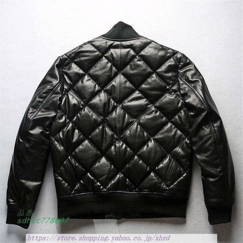 本革ダウンジャケット 菱形柄 レザーダウン 羊革ダウン 羊革 キルティング ダウン 本革ジャケット レザージャケット 防寒 メンズ