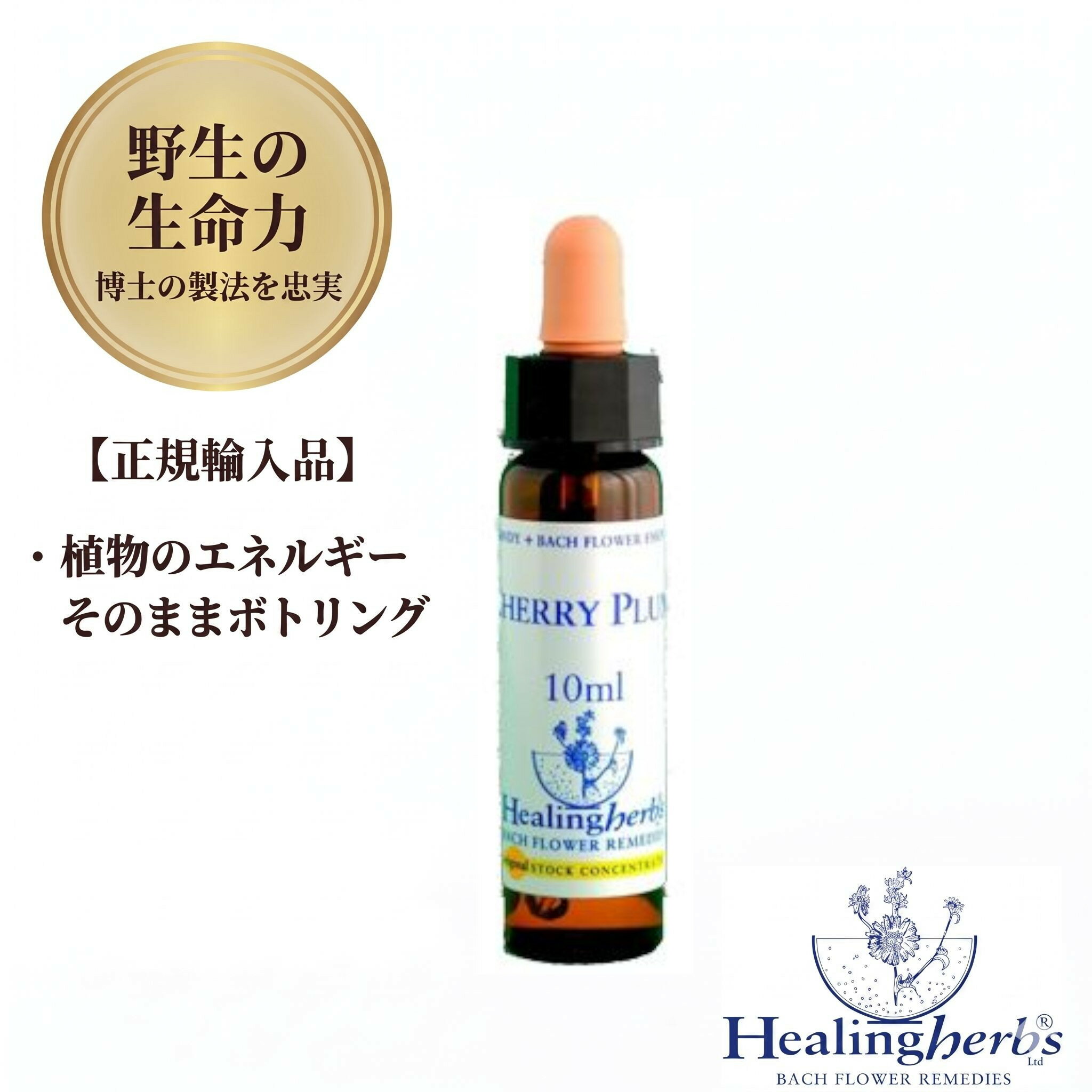 Rakuten - 【野生の生命力 1:360】チェリープラム　Cherry Plum 10ml ヒーリングハーブス バッチフラワー 英国製 正規輸入品 植物の振動をそのままボトリング [衝動買い、過食、ギャンブルなどへの 自制心] メール便選択で送料無料