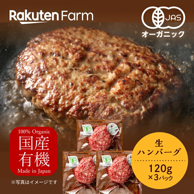 【冷凍】北海道　釧路産　オーガニックビーフ　生ハンバーグ 120g×3パック