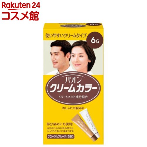 お店TOP＞化粧品＞ヘアケア＞白髪染め＞白髪染め マイルドタイプ＞パオン＞パオンクリームカラー 6G (1セット)商品区分：医薬部外品【パオンクリームカラー 6Gの商品詳細】●クリーム状なので部分染めに便利です●自然な褐色【販売名】パオン クリームカラーb 6-G、クリームデベロパー 40 a【原産国】タイ【ブランド】パオン【発売元、製造元、輸入元又は販売元】ヘンケルジャパンリニューアルに伴い、パッケージ・内容等予告なく変更する場合がございます。予めご了承ください。/(/F203909/)/ヘンケルジャパン140-0002 東京都品川区東品川2-2-803-5783-4271広告文責：楽天グループ株式会社電話：050-5306-1825[ヘアケア/ブランド：パオン/]