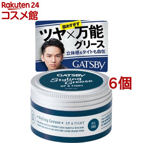 お店TOP＞化粧品＞男性化粧品(メンズコスメ)＞男性化粧品(メンズコスメ)ヘアケア・カラー＞スタイリングワックス 男性用＞GATSBY(ギャツビー)＞ギャツビー スタイリンググリース アッパータイト (100g*6個セット)商品区分：化粧品【ギャツビー スタイリンググリース アッパータイトの商品詳細】●ツヤ*ハード 大人オシャレなスタイルがキマる。●立体感・タイトなまとまりがつくれる万能自在タイプ。【販売名】ギャツビー スタイリンググリース アッパータイト【使用方法】・適量(100円玉程度)を手に取り、手のひらで十分にのばしてから、髪全体に数回にわけてまんべんなくなじませ、整えてください。・乾いた後に髪にブラシ等を通すと、白い粉が出ることがあるので避けてください。・水をつければ簡単に再整髪ができます。・使用後はかならずキャップをしめてください。【成分】水、セテス-40、(アクリル酸ヒドロキシエチル／アクリル酸メトキシエチル)コポリマー、セテス-20、PEG-40水添ヒマシ油、PEG-50水添ヒマシ油、ジグリセリン、DPG、PEG-60水添ヒマシ油、エタノール、オクチルドデセス-5、クエン酸Na、クエン酸、EDTA-2Na、フェノキシエタノール、安息香酸Na、香料【注意事項】・お肌に異常が生じていないかよく注意して使用し異常のあるときは使わないでください 刺激 色抜け 黒ずみ等の異常が出たら使用を中止し皮フ科医へご相談ください・高温になるところには置かないでください・子供の手の届かないところに置いてください【原産国】日本【ブランド】GATSBY(ギャツビー)【発売元、製造元、輸入元又は販売元】マンダム※説明文は単品の内容です。リニューアルに伴い、パッケージ・内容等予告なく変更する場合がございます。予めご了承ください。・単品JAN：4902806100594マンダム540-8530 大阪府大阪市中央区十二軒町5-120120-37-3337広告文責：楽天グループ株式会社電話：050-5306-1825[男性化粧品(メンズコスメ)/ブランド：GATSBY(ギャツビー)/]