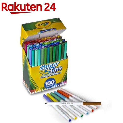 お店TOP＞ベビー＆キッズ＞おもちゃ・育児サポート＞おもちゃ(知育具)＞お絵かき・クレヨン＞水でおとせる カラーリングマーカー 100色 (1セット)【水でおとせる カラーリングマーカー 100色の商品詳細】●クレヨラのウォッシャブルスーパーチップ カラーリングマーカーは、先端がポイントです。●太線も細線も上手に描くことができるようになっていて、お絵描きの幅が広がります。●特別な製法で作られたウォッシャブルインクは、肌やお子様の衣類についても簡単に洗い流せます。●お絵かきや塗り絵が大好きな、男の子や女の子へのプレゼントにもおすすめです。【セット詳細】ウォッシャブルスーパーチップカラーリングマーカー100本【規格概要】対象年齢：3歳以上【原産国】中国【ブランド】Crayola(クレヨラ)【発売元、製造元、輸入元又は販売元】Crayola.LLCリニューアルに伴い、パッケージ・内容等予告なく変更する場合がございます。予めご了承ください。Crayola.LLC広告文責：楽天グループ株式会社電話：050-5577-5043[ベビーおもちゃ/ブランド：Crayola(クレヨラ)/]