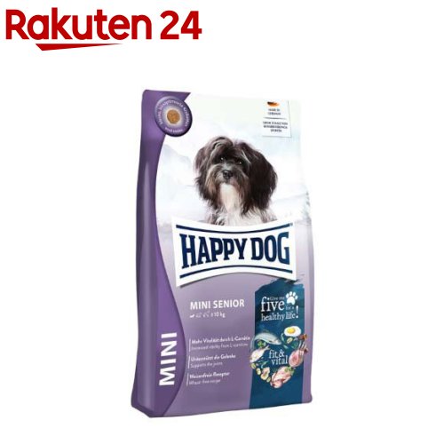 お店TOP＞ペット用品＞犬用食品(フード・おやつ)＞ドッグフード(ドライフード・総合栄養食)＞ドッグフード(高齢犬・シニア用)＞ハッピードッグ ミニ フィット＆バイタル 小型犬 ミニ シニア (4kg)【ハッピードッグ ミニ フィット＆バイタル 小型犬 ミニ シニアの商品詳細】●タンパク質、リン、ナトリウム含有量を調節。●5種類の動物性タンパク質をバランス良く配合。●関節の健康維持に緑イ貝配合。●健康的な活力を維持するL-カルニチン配合。●ユッカシジゲラ配合。※合成保存料は無添加です。【ハッピードッグ ミニ フィット＆バイタル 小型犬 ミニ シニアの原材料】米、コーン、グリーブス(脱脂ハラミ肉)、大麦、チキンプロテイン※(16％)、ラムプロテイン※(4％)、油脂類、フィッシュミール、サーモンミール、加水分解プロテイン、ビートファイバー※、アップルポマス※、塩化カリウム、サッカロマイセス・セレビシエ※、塩化ナトリウム、海藻※、亜麻仁(0.15％)、ミックスハーブ(ミルクシスル、アーティチョーク、タンポポ、ショウガ、カンバ葉、ネトル、カモミール、コリアンダー、ローズマリー、セージ、リコリス根、タイム：0.14％)、乾燥全卵(0.1％)、チコリパウダー、緑イ貝※(0.02％) 、ユッカシジゲラ※、イースト抽出物※、ビタミン類(ビタミンA、ビタミンD3、ビタミンE、ビタミンB1、ビタミンB2、ビタミンB6、ビオチン、Dパントテン酸カルシウム、ナイアシン、ビタミンB12、ビタミンC、コリン、葉酸)、ミネラル類(鉄、銅、亜鉛、マンガン、ヨウ素酸カルシウム、亜セレン酸ナトリウム)、その他栄養素(L-カルニチン)、天然由来トコフェロール(酸化防止剤として)(※乾燥)【栄養成分】代謝エネルギー：367.0kcal／100g【保存方法】・高温多湿、直射日光を避け、涼しい場所での保管をお願いします。・開封後は賞味期限に関わらずなるべくお早めにご使用ください。【発売元、製造元、輸入元又は販売元】ワールドプレミアムこちらの商品は、ペット用の商品です。リニューアルに伴い、パッケージ・内容等予告なく変更する場合がございます。予めご了承ください。ワールドプレミアム150-0013　東京都渋谷区恵比寿2-32-10-61203-6382-9012広告文責：楽天グループ株式会社電話：050-5577-5043[犬用品]