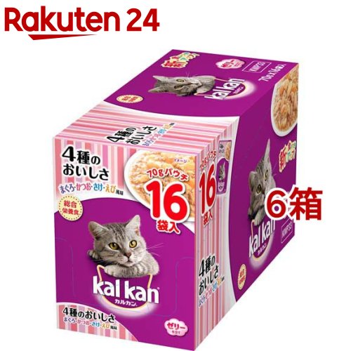 カルカン パウチ 4種のおいしさ まぐろ・かつお・さけ・えび風味(70g*16袋入*6箱セット)