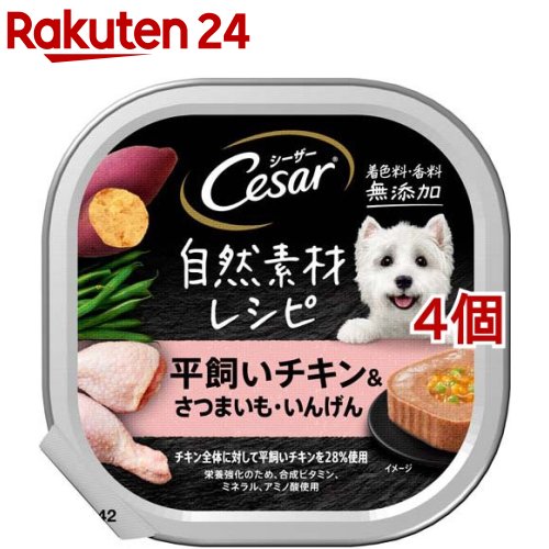 シーザー 自然素材 成犬用 チキン＆さつまいも・いんげん 無添加 ドッグ ウエット(85g*4個セット)