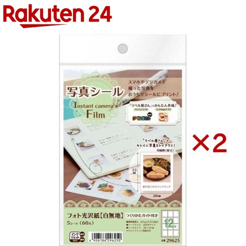 エーワン 写真シール インクジェット 12面 33×28mm 29625(5シート×2セット)【エーワン】