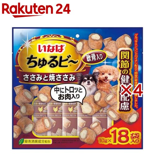 いなば ちゅるビ〜 ささみと焼ささみ 軟骨入り 関節の健康配慮(18袋入×4セット(1袋10g))【ちゅ〜る】のサムネイル