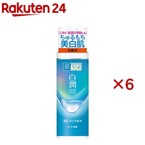 お店TOP＞化粧品＞化粧水・ジェル＞化粧水＞保湿化粧水＞肌研(ハダラボ) 白潤 薬用美白化粧水 (170ml×6セット)お一人様3セットまで。商品区分：医薬部外品【肌研(ハダラボ) 白潤 薬用美白化粧水の商品詳細】●うるおいと白さにこだわるさっぱりタイプの薬用美白化粧水です。 ●美白有効成分ホワイトトラネキサム酸★、肌荒れ防止有効成分アラントイン配合。 ●ニキビ予防しながらうるおって、キメ細かいちゅるもち肌へ。 ●弱酸性。●無香料・無着色。●鉱物油・アルコール(エタノール)・パラベンフリー。 美白：メラニンの生成を抑え、しみ、そばかすを防ぐ ★：トラネキサム酸【販売名】ロートH薬用美白化粧水La【使用方法】・洗顔後、手のひらに適量をとり、お肌になじませ、優しく押し込むようにしみこませてください。・美白成分の結晶がキャップにつくことがあります。その場合は清潔なガーゼ等でふきとってご使用ください。【成分】有効成分：トラネキサム酸、アラントインその他の成分：加水分解ヒアルロン酸*(ナノ化ヒアルロン酸)、ヒアルロン酸Na-2*、ビタミンCリン酸Mg(ビタミンC誘導体)、ビタミンE、ハトムギ発酵液、ヨクイニンエキス(ハトムギエキス)、BG、POE硬化ヒマシ油、フェノキシエタノール、無水クエン酸、安息香酸塩、トリ(カプリル・カプリン酸)グリセリル、シュガースクワラン、エデト酸塩、DPG、クエン酸、クエン酸Na*2種のヒアルロン酸【注意事項】・傷、はれもの、湿疹等、異常のある部位には使用しないこと。・肌に異常が生じていないかよく注意して使用すること。使用中、又は使用後日光にあたって、赤み、はれ、かゆみ、刺激、色抜け(白斑等)や黒ずみ 等の異常が現れた時は、使用を中止し、皮フ科専門医等へ相談すること。そのまま使用を続けると症状が悪化することがある。・目に入らないように注意し、入った時はすぐに水又はぬるま湯で洗い流すこと。なお、異常が残る場合は、眼科医に相談すること。・使用後は必ずキャップをしめて、なるべく早く使用すること。・高温又は低 温の場所、直射日光を避け保管すること。・乳幼児の手の届かないところに保管すること。・衣服等につかないよう注意すること。(材質によっては落ちにくいことがある)【原産国】日本【ブランド】ハダラボ【発売元、製造元、輸入元又は販売元】ロート製薬※説明文は単品の内容です。商品に関するお電話でのお問合せは、下記までお願いいたします。お客様サポートデスク受付時間 9:00‐18:00(土、日、祝日を除く)東京 03-5442-6020：大阪 06-6758-1230リニューアルに伴い、パッケージ・内容等予告なく変更する場合がございます。予めご了承ください。・単品JAN：4987241157549ロート製薬544-8666 大阪市生野区巽西1-8-1※お問い合わせ番号は商品詳細参照広告文責：楽天グループ株式会社電話：050-5577-5043[化粧水/ブランド：ハダラボ/]