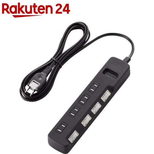 エレコム 延長コード 電源タップ 2.5m 4個口 雷ガード 個別スイッチ付 T-K6A-2425BK(1個入)【エレコム(..