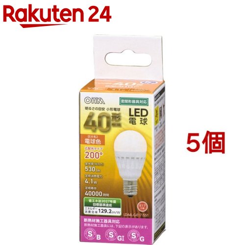 LED電球 小形 E17 40形相当 電球色 LDA4L-G-E17 IS51(5個セット)【OHM】
