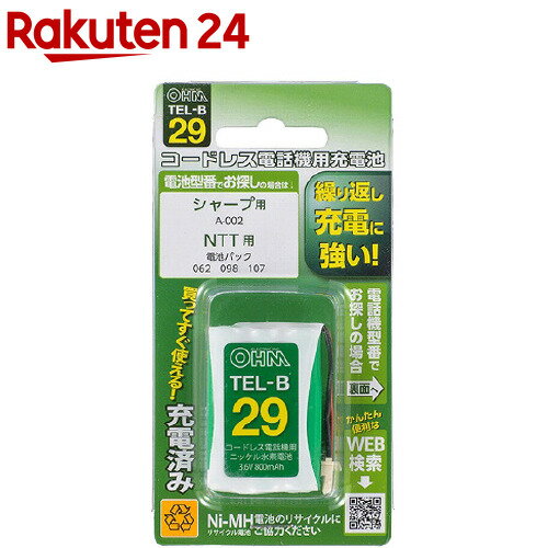 コードレス電話機用充電池TEL-B29 長持ちタイプ TEL-B29(1個)【OHM】