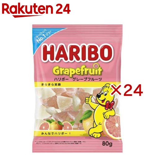 お店TOP＞フード＞お菓子＞ガム・グミ＞グミ＞ハリボー グレープフルーツ (8個入×3セット(1個80g))【ハリボー グレープフルーツの商品詳細】●2色の三角形のグミキャンディ。甘酸っぱいグレープフルーツの味と少し柔らかめの食感。【品名・名称】キャンデー【ハリボー グレープフルーツの原材料】砂糖、水あめ、ゼラチン、濃縮還元果汁(グレープフルーツ)／pH調整剤、香料、着色料(果汁、アントシアニン)、(一部にオレンジ・ゼラチンを含む)【栄養成分】1袋(80g)当たり熱量： 280kcal、蛋白質： 3.6g、脂質： 0.4g、炭水化物： 65.4g 食塩相当量： 0.02g【アレルギー物質】オレンジ・ゼラチン【保存方法】直射日光、高温多湿を避けて保存【注意事項】・小麦・乳を含む製品と共通の設備で製造しております。・のどに詰まらせないよう、よく噛んでお召し上がりください。【原産国】ハンガリー【ブランド】ハリボー(HARIBO)【発売元、製造元、輸入元又は販売元】三菱食品※説明文は単品の内容です。リニューアルに伴い、パッケージ・内容等予告なく変更する場合がございます。予めご了承ください。・単品JAN：4903310206505三菱食品112-8778 東京都文京区小石川1-1-1 文京ガーデン ゲートタワー0120-561-789広告文責：楽天グループ株式会社電話：050-5577-5043[ガム・グミ・ゼリー/ブランド：ハリボー(HARIBO)/]