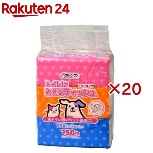 クリーンワン トイレに流せるティッシュ(3個パック入×20セット(1個250枚入))