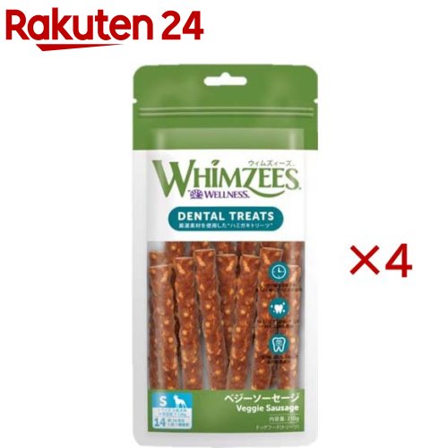 お店TOP＞ペット用品＞犬用食品(フード・おやつ)＞プレミアム・ドッグフード＞プレミアムスナック・おやつ類＞ウィムズィーズベジーソーセージS (14個入×4セット)【ウィムズィーズベジーソーセージSの商品詳細】ウィムズィーズは植物由来の厳選素材を使用したデンタルトリーツです。【ウィムズィーズベジーソーセージSの原材料】じゃがいもでん粉、セルロース、酵母、麦芽エキス、ルピナス、クローブ油、グリセリン、レシチン、炭酸カルシウム、着色料(パプリカ色素)【栄養成分】たんぱく質：1.0％以上、脂質：2.0％以上4.0％以下、粗繊維：9.0％以下、灰分：2.4％以下、水分：12.0％以下、エネルギー：約45kcal／個【原産国】オランダ【ブランド】ウィムズィーズ【発売元、製造元、輸入元又は販売元】ウェルペット・ジャパンこちらの商品は、ペット用の商品です。※説明文は単品の内容です。リニューアルに伴い、パッケージ・内容等予告なく変更する場合がございます。予めご了承ください。・単品JAN：810037580525ウェルペット・ジャパン160-0023 東京都新宿区西新宿7-18-100120-211-291広告文責：楽天グループ株式会社電話：050-5577-5043[犬用品/ブランド：ウィムズィーズ/]