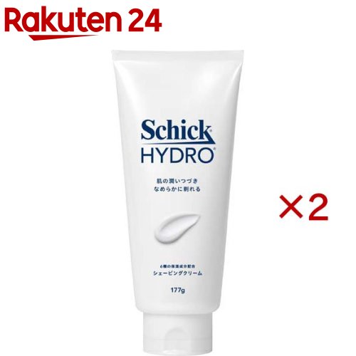 お店TOP＞化粧品＞男性化粧品(メンズコスメ)＞男性化粧品(メンズコスメ) シェービング＞シェービングフォーム・ジェル(男性用)＞ハイドロ シェービングクリーム (177g×2セット)商品区分：化粧品【ハイドロ シェービングクリームの商品詳細】●肌を守って、深剃りをサポート(1)6種の保湿成分配合。肌の潤いがつづき、なめらかに剃れるシェービングクリーム。(2) 肌荒れ*を防いで肌を守りながら深剃りへ。* シェービングによる摩擦や乾燥によるもの【販売名】ハイドロ シェービングクリームSP【使用方法】・洗顔後のお肌に使用します。適量を手に取り、お肌によく伸ばしてヒゲ全体になじませた後、剃ってください。・ヒゲ剃り後は、水またはぬるま湯でしっかり洗い流してください。・洗い流した後のお肌に適量を塗布することで、保湿クリームとしてもお使いいただけます。【成分】水、グリセリン、ジメチコン、セテアリルアルコール、セタノール、チャ葉エキス、アロエベラ液汁、オリーブ果実油、シア脂、水添野菜油、ワセリン、ミネラルオイル、加水分解ダイズタンパク、エチルヘキサン酸グリセレス-18、グリセレス-18、(カプリル酸／カプリン酸)PEG-6グリセリズ、パルミチン酸イソプロピル、ステアリルアルコール、ベヘントリモニウムメトサルフェート、テトラステアリン酸PEG-150ペンタエリスリチル、PEG-14M、ヒドロキシアセトフェノン、酢酸トコフェロール、フェノキシエタノール、香料、ヘキシルシンナマル、酸化チタン【注意事項】・お肌に異常が生じていないかよく注意して使用してください。・お肌に合わないとき、即ち使用中又は使用後直射日光にあたって、赤み、はれ、かゆみ、刺激、色抜け(白斑等)や黒ずみ等の異常があらわれた場合は使用を中止し、皮膚科専門医等にご相談ください。・傷やはれもの、しっしん等、異常のある部位にはお使いにならないでください。・極端に高温又は低温の場所、直射日光のあたる場所を避け、乳幼児の手の届かない所に保管してください。・ご使用後はしっかりキャップをしめてください。・開封後はお早めにご使用ください。【原産国】日本【ブランド】Schick(シック)【発売元、製造元、輸入元又は販売元】シック・ジャパン※説明文は単品の内容です。リニューアルに伴い、パッケージ・内容等予告なく変更する場合がございます。予めご了承ください。・単品JAN：4891228315276シック・ジャパン141-8671 東京都品川区上大崎2-24-9 アイケイビル03-5487-6801広告文責：楽天グループ株式会社電話：050-5577-5043[シェービング・カミソリ/ブランド：Schick(シック)/]