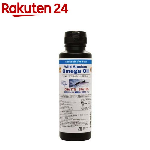 お店TOP＞ペット用品＞ペット・サプリメント＞犬用 サプリメント 機能性成分別＞DHA(犬用)＞ワイルドアラスカンオメガオイル レギュラー (251ml)【ワイルドアラスカンオメガオイル レギュラーの商品詳細】●アラスカ産の天然サーモンと天然ポロック(タラ)に、藻類由来DHAを組み合わせたオメガ3オイルです。天然魚由来オイルに加え、藻類由来DHAを配合することで、DHA17％、EPA15％の高配合かつ理想的なオメガ3バランスを実現しました。●DHAとEPAの「両方をしっかり摂れる」オイルです。●自然食を与えているペットの野菜代わりとしておすすめです。【召し上がり方】・毎日の食餌に混ぜて与えてください。※ミニサイズにはポンプが付属しています。キャップをポンプに付け替えてご使用ください。犬の目安：4kg未満・・・1日につき付属ポンプ1プッシュ4kg以上8kg未満・・・1日につき付属ポンプ2プッシュ8kg以上12kg未満・・・1日につき付属ポンプ3プッシュ猫の目安：1日につき付属ポンプ1プッシュ【品名・名称】魚加工食品(犬用、猫用、その他)【ワイルドアラスカンオメガオイル レギュラーの原材料】ポロックオイル(アラスカ産)、藻類油、サーモンオイル(アラスカ産)、ビタミンE(d-α-トコフェロール)【栄養成分】小さじ1杯(5ml)中の含有量カロリー：38kcal、粗脂肪：99％以上、オメガ3脂肪酸：約36％／1630mg、DHA：約17％／770mg、DPA：約2％／100mg、EPA：約15％／660mg、オメガ6脂肪酸：約1.5％／70mg、AA(アラキドン酸)：約0.2％／7mg【保存方法】高温多湿の場所を避け、開封後は冷蔵庫などで保管し、できるだけ早く使い切ってください。【原産国】アメリカ【ブランド】ノラオリジナルズ【発売元、製造元、輸入元又は販売元】ノラ・コーポレーションこちらの商品は、ペット用の商品です。リニューアルに伴い、パッケージ・内容等予告なく変更する場合がございます。予めご了承ください。ノラ・コーポレーション263-0054 千葉市稲毛区宮野木町1551-680120-87-8611広告文責：楽天グループ株式会社電話：050-5577-5043[犬用品/ブランド：ノラオリジナルズ/]