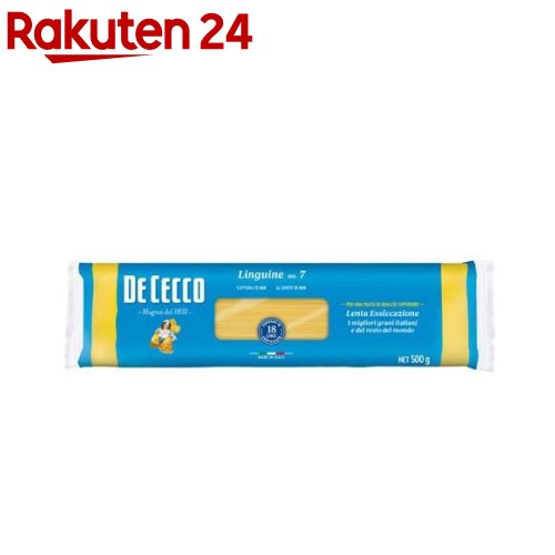 お店TOP＞フード＞穀物・豆・麺類＞パスタ＞リングイネ＞ディ・チェコ No.7 リングィーネ (500g)【ディ・チェコ No.7 リングィーネの商品詳細】●断面が楕円形の平面で、サッと仕上げた魚介のトマトソースによく合います。●麺が平たいので、ソースがうまくのります。【品名・名称】スパゲッティ【ディ・チェコ No.7 リングィーネの原材料】デュラム小麦のセモリナ【栄養成分】100g当りエネルギー：362kcal、たんぱく質：12g、脂質：2g、炭水化物：74g、食塩相当量：0g【アレルギー物質】小麦【保存方法】高温多湿の場所、直射日光を避けて保存してください【注意事項】・固めの食感をお好みの場合は、10分間ゆでてください。・細かい斑点はデュラムセモリナに由来するものです。品質には問題ありません。【原産国】イタリア【ブランド】ディチェコ(DE CECCO)【発売元、製造元、輸入元又は販売元】日清製粉ウェルナリニューアルに伴い、パッケージ・内容等予告なく変更する場合がございます。予めご了承ください。日清製粉ウェルナ101-8441 東京都千代田区神田錦町1-250120-244-157広告文責：楽天グループ株式会社電話：050-5577-5043[麺類/ブランド：ディチェコ(DE CECCO)/]