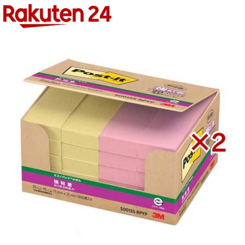 ポスト・イット エコノパック 強粘着 ふせん パステルカラー Y／P 5001SS-RPYP(20パッド×2セット(1パッド90枚))【ポストイット(Post-it)】