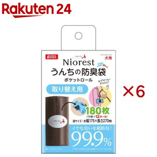 お店TOP＞ペット用品＞犬用品(グッズ)＞犬用おでかけ用品(旅行・お散歩)＞お散歩バッグ＞ニオレスト うんちの防臭袋ポケットロール取り替え用 (12本入×6セット(1本15枚))【ニオレスト うんちの防臭袋ポケットロール取り替え用の商品詳細】●イヤな臭いを超防臭！驚異の99.9％・特殊な7層構造フィルムにより、気になる排泄物のニオイを99.9％シャットアウトします。・お散歩帰りや車内でもニオイを気にせず快適です。●持ち運びに便利なポケットサイズ・ロール状に巻かれたコンパクトな設計で、お散歩バッグやポケットにすっきり収まります。・お出かけの際もかさばらずに携帯可能です。●中身が見えにくい不透明仕様・袋は不透明な色付き仕様になっており、中の排泄物が見えにくいため、周囲の目を気にせずスマートに持ち運べます。●使いやすさを追求したサイズ設計・袋サイズは約幅175×長さ270mmと、ワンちゃんの排泄物を処理するのに使いやすいサイズ感です。●選べるラインナップ：本体・詰め替え・便利な骨型ケース付きの「本体セット」と、継続利用に最適な「取り替え用(90枚入・180枚入)」の3バリエーションを展開しています。【ブランド】マルカン(ペット)【発売元、製造元、輸入元又は販売元】マルカンこちらの商品は、ペット用の商品です。※説明文は単品の内容です。リニューアルに伴い、パッケージ・内容等予告なく変更する場合がございます。予めご了承ください。・単品JAN：4906456585961マルカン532-0011 大阪市淀川区西中島7-1-26072-931-0345広告文責：楽天グループ株式会社電話：050-5577-5043[ペットのサークル・雑貨など/ブランド：マルカン(ペット)/]