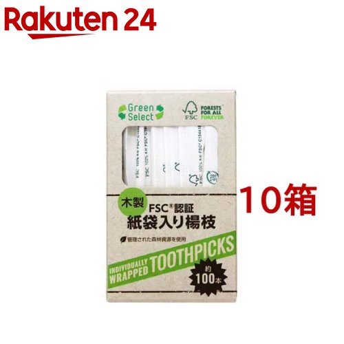 Green Select 木製 紙袋入り楊枝 箱入(約100本入*10箱セット) 1