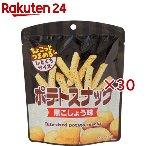 お店TOP＞フード＞お菓子＞スナック菓子＞ポテトチップス＞ポテトスナック 黒こしょう味 (40g×30セット)【ポテトスナック 黒こしょう味の商品詳細】●自慢のサクサク食感と黒こしょうの味わいをお楽しみください。【品名・名称】スナック菓子【ポテトスナック 黒こしょう味の原材料】じゃがいも、植物油脂、黒こしょう、食塩／調味料(アミノ酸等)【栄養成分】1袋40gあたり熱量：233kcal、たんぱく質：2.2g、脂質：15.9g、炭水化物：20.5g、食塩相当量0.5g【アレルギー物質】なし【保存方法】直射日光、高温多湿を避けて保存してください。【原産国】中国【ブランド】加藤産業【発売元、製造元、輸入元又は販売元】加藤産業(貿易)※説明文は単品の内容です。リニューアルに伴い、パッケージ・内容等予告なく変更する場合がございます。予めご了承ください。・単品JAN：4547256014338加藤産業(貿易)662-8543 兵庫県西宮市松原町9番20号0120-787-672広告文責：楽天グループ株式会社電話：050-5577-5043[お菓子/ブランド：加藤産業/]