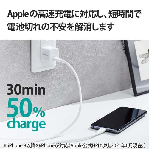 ���쥳�� USB ���Ŵ� PD�б� 20W Type-C *1�ݡ��� ���� �ۥ磻�� MPA-ACCP28WH(2�ĥ��å�)�ڥ��쥳��(ELECOM)��