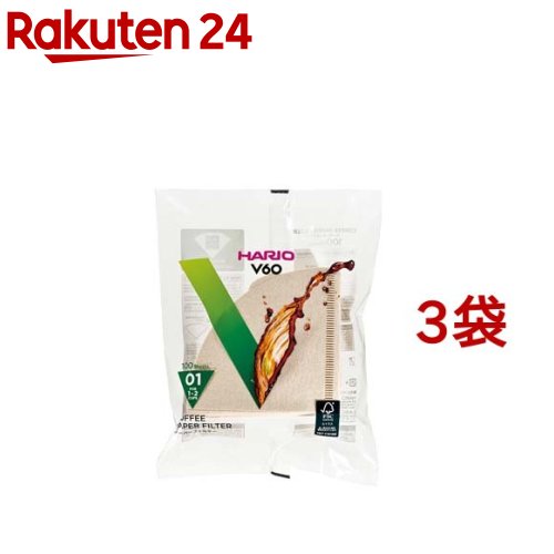 ハリオ V60用ペーパーフィルター 01M みさらし VCF-01-100M(100枚入*3袋セット)【ハリオ(HARIO)】