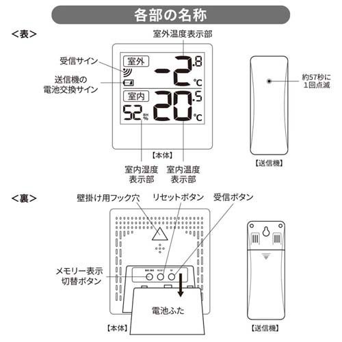 室外の気温が分かる温湿度計(1個)【OHM】の紹介画像3