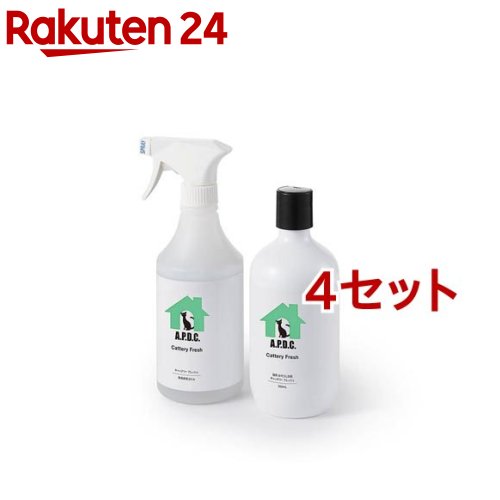 お店TOP＞ペット用品＞快適ペット・生活用品＞ペット用掃除用品＞ペット用品専用洗剤＞A.P.D.C. キャッテリーフレッシュ セット (4セット)【A.P.D.C. キャッテリーフレッシュ セットの商品詳細】●ココナッツ油由来の洗浄剤を用いることで猫への刺激に配慮しつつ猫特有の脂汚れを落とします。●また、クエン酸を配合し尿などのアンモニア臭やアルカリ性の汚れも落とすので、猫特有のお掃除のお悩みを解決する濃縮お掃除用洗剤です。【使用方法】★ケージ掃除推奨希釈率：5〜10倍：網やステップにこびり付いたベタベタ汚れや吐き戻しの拭き掃除に★トイレ掃除推奨希釈率：原液〜2倍：壁にこびり付いた鼻汁や猫特有の脂、スリスリ後の黒ずみに★その他突発的な汚れや、布汚れにも推奨希釈率：5〜10倍：吐き戻しの拭き掃除やソファーやカーペットなどのお掃除にも【セット詳細】キャッテリーフレッシュ500ml、キャッテリーフレッシュ 専用希釈ボトル1個【成分】水、エタノール、コカミドプロピルベタイン、ヤシ油アルキルグルコシド、レモン香料、クエン酸、ライム香料、ソルビン酸K、オリーブ葉エキス**はオーガニック成分です【原産国】オーストラリア【ブランド】A.P.D.C.【発売元、製造元、輸入元又は販売元】たかくら新産業こちらの商品は、ペット用の商品です。※説明文は単品の内容です。リニューアルに伴い、パッケージ・内容等予告なく変更する場合がございます。予めご了承ください。・単品JAN：4528636807955たかくら新産業106-0031 東京都港区西麻布2-13-6K's西麻布3F03-5466-3920広告文責：楽天グループ株式会社電話：050-5577-5043[ペットのサークル・雑貨など/ブランド：A.P.D.C./]