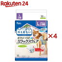 お店TOP＞ペット用品＞高齢ペット・介護用品＞老犬介護用 おむつ・トイレ用品＞おむつ・紙パンツ・マナーパッド(ペット用)＞キミおもい リラックスウェア テープタイプ L (32枚入×4セット)【キミおもい リラックスウェア テープタイプ Lの商品詳細】●ズレずに安心 幅ひろテープでしっかりとまる！ふんわりフィットでワンちゃん安心！●足まわりのびのびフィット構造。いろんな体勢でも足まわりすき間知らず、モレも安心！●ぴたっとテープ。つけ直し簡単でやさしくフィット＆はずれにくい！●スピード吸収体と全面通気性シート ムレ0発想*でさらさら感つづく！*おむつの中の湿度が0％になるわけではありません。●お洋服との合わせ方でも楽しめる、北欧風デザイン。室内でのリラックスシーンにぴったり。●フロントポケット構造！男の子の性器もしっかりカバー！お腹まわりからのモレブロック。【使用方法】★用途・本品は犬用紙おむつです。・用途以外には使用しないでください。・本品の特性上、表面材及び吸収体が柔らかく、噛んだり引っ掻いたりすると製品が破れ中身が飛び散ることがあります。愛犬が紙おむつを噛んだり引っ掻いたりして、破らないようご注意ください。★使用後の処理方法・使用後の本品の捨て方については、お住いの地域のルールに従ってください。・使用後は汚れた部分を内側にして、小さく丸めて不衛生にならないように処理してください。・トイレの詰まりを防止するために、水洗トイレに流さないでください。・外出時に使った紙おむつは持ち帰りましょう。(1)リラックスウェアをひろげ、内側のギャザーをしっかりと立ててください。(2)シッポ穴用の切込みのついた部分を背中側にもっていきます。(3)シッポ穴用の切込みにシッポを通し、U字型の切込み部分は必ず外側に出してください。(4)テープ部分をはずし、お腹から背中側にまわして、目印デザインを目安にテープをつけます。(5)リラックスウェアがからだにやさしくフィットするようにテープ位置を調整します。テープは何度でもつけ直しができます。※うんちをした場合は不衛生にならないように取り除き、お住まいの地域のルールに従って処理してください。【規格概要】表面材：ポリオレフィン系不織布吸水材：綿状パルプ、高分子吸水材、ポリオレフィン系不織布止着材：ポリオレフィン防水材：ポリオレフィン系フィルム伸縮材：ポリウレタン結合材：スチレン系合成樹脂 等包材材質：ポリエチレンフィルム【注意事項】★使用上の注意・本品は使い捨ての犬用紙おむつですので、洗濯しないでください。・本品は食べられません。万が一、飲み込んだ場合は、医師や獣医師にご相談ください。・万が一、中身を吸い込んだ場合や、目に入った場合は、医師や獣医師にご相談ください。・本品はハサミなどで切らないでそのままご使用ください。中身が飛び散ったり、汚れやモレの原因となります。・本品は愛犬の体調や尿量、使用環境によっては機能が十分に発揮できない場合があります。★保管方法・火気の近く、日の当たる所及び高温多湿になる所には置かないでください。・開封後、ほこりや虫が入らないよう衛生的に保管してください。・乳幼児やペットが触れない所に保管してください。・本品の空き袋をおもちゃにしないでください。【原産国】中国【ブランド】キミおもい【発売元、製造元、輸入元又は販売元】大王製紙こちらの商品は、ペット用の商品です。※説明文は単品の内容です。リニューアルに伴い、パッケージ・内容等予告なく変更する場合がございます。予めご了承ください。(きみおもい/君おもい/エリエール/えりえーる/エリエールペット/えりえーるぺっと/キミオモイ/リラックスウエア/犬おむつ/ペットおむつ/犬パンツ/ドッグラン/犬お出かけ/犬散歩/犬室内犬おしっこ)・単品JAN：4902011105704大王製紙102-0071 東京都千代田区富士見2丁目10番2号 飯田橋グラン・ブルーム(24階)0120-205-205広告文責：楽天グループ株式会社電話：050-5577-5043[犬用品/ブランド：キミおもい/]