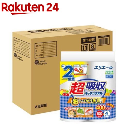 エリエール 超吸収キッチンタオル 100カット コンパクトケース品 4ロール*4袋入 【エリエール】