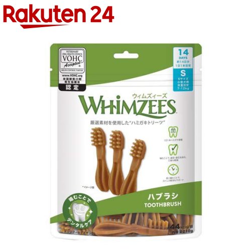 お店TOP＞ペット用品＞犬用食品(フード・おやつ)＞犬用おやつ(間食・スナック)＞デンタルおやつ(犬用)＞ウィムズィーズ ハブラシ S 小型犬 体重7〜12kg (14本入)【ウィムズィーズ ハブラシ S 小型犬 体重7〜12kgの商品詳細】●植物性の厳選素材を使用し食物アレルギーにも配慮。●適度な硬さで長く噛むことが出来ます。【使用方法】・適したサイズの製品を一日一本与えて下さい。・9か月齢未満の子犬には与えないでください。・ワンちゃんの体重に適したサイズを与えてください。・常に新鮮な水が飲めるようにしてください。・最後までしっかり噛んで食べ終わるようにしてください。途中で丸呑みすると、消化できず吐き出したり、そのまま排便されることがあります。【ウィムズィーズ ハブラシ S 小型犬 体重7〜12kgの原材料】じゃがいもでん粉、セルロース、酵母、麦芽エキス、ルピナス、グリセリン、レシチン【原産国】オランダ【ブランド】ウィムズィーズ【発売元、製造元、輸入元又は販売元】ウェルペット・ジャパンこちらの商品は、ペット用の商品です。リニューアルに伴い、パッケージ・内容等予告なく変更する場合がございます。予めご了承ください。ウェルペット・ジャパン160-0023 東京都新宿区西新宿7-18-100120-211-291広告文責：楽天グループ株式会社電話：050-5577-5043[犬用品/ブランド：ウィムズィーズ/]