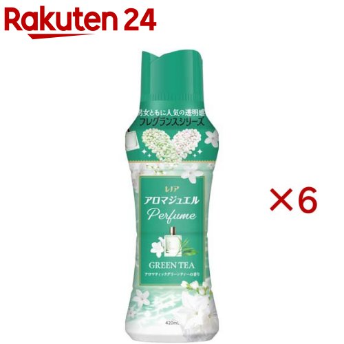 お店TOP＞日用品＞洗濯用品＞ニオイ対策＞洗濯用芳香剤 衣類用＞レノア アロマジュエル Perfume お洗濯の香り付けビーズ グリーンティー 本体 (420mL×6セット)【レノア アロマジュエル Perfume お洗濯の香り付けビーズ グリーンティー 本体の商品詳細】●男女ともにおすすめの透明感！フレグランスシリーズ柔軟剤と比べて、超吸水力＆香り長続き2色の香水ビーズ。●複雑で深みのある香り。●上質なフレグランスがやさしく、長く続きます。●グリーンティーの香水から着想 アロマティックグリーンティーの香り：グリーンティーのアロマから、流れる水のような安らぎを感じる、透明感のある爽やかなフレグランス。●お洗濯のはじめに入れるだけ！●縦型・ドラム式どちらでもOK●お洗濯の香り付けビーズ【使用方法】・お洗濯のはじめに入れるだけ！1 洗濯槽にビーズを直接入れるだけ。2 洗剤や柔軟剤をいつも通り入れる。・空気を含んだビーズだからよく溶ける。・「すすぎ1回」で香りもっと長続き！溶け残りも心配なし！おしゃれ着コースやドライコースでお使いの場合、製品を溶かしてから、衣類を入れてください。・縦型・ドラム式どちらでもOK。・自動投入洗濯機の場合も、ビーズは必ず洗濯槽へ投入してください。・自動投入洗濯機に：普段の柔軟剤と使うとさらに香り長続き！気分で香りも変えられる。・使用量の目安：衣料1kgに対して12mL・上記は目安ですので、お好みの香りの強さになるように、量を調節できます。・つめかえる場合は、全部使い切ってからそのまま洗わずつめかえてください。【成分】安定化剤、香料【注意事項】・香りの感じ方には個人差があります。・使用量の目安を参考に、周囲の方にもご配慮の上、お使い下さい。・食べ物ではありません。・子供や認知症の方の手の届く所に置かない。・用途外に使用しない。・柔軟剤投入口や自動投入洗濯機のタンクに入れると、故障の原因となりますので、ビーズは必ず洗濯槽に入れてください。・高温、および直射日光などをさけて保管する。・万が一、溶け残った場合は、水でよく洗い流してください。・まれに、シミなどができてしまった場合、中性洗剤などでよく洗い流してください。・応急処置：万が一、飲み込んだ場合は水を飲ませる、又、目に入った場合はこすらずに水でよく洗う等応急処置をし、医師に相談する。【原産国】中国【ブランド】レノアハピネス アロマジュエル【発売元、製造元、輸入元又は販売元】P＆G(プロクター＆ギャンブル)※説明文は単品の内容です。商品に関するお電話でのお問合せは、下記までお願いいたします。受付時間9：15-17：00(月-金曜日、祝日・年末年始を除く)衣料用洗剤・柔軟仕上げ剤：0120-021321食器用洗剤・布製品消臭剤・置き型消臭剤：0120-118226乳幼児用紙おむつ：0120-021329ヘアケア製品：0120-021327マックスファクター化粧品：0120-021325男性用・女性用グルーミング製品：0120-113937ブラウン製品(シェーバー、オーラルケア製品、脱毛器)のお問い合わせにつきましては、下記までお願いいたします。受付時間9：00-17：30(月-金曜日、祝日・年末年始を除く) 0120-136343リニューアルに伴い、パッケージ・内容等予告なく変更する場合がございます。予めご了承ください。・単品JAN：4987176364333P＆G(プロクター＆ギャンブル)651-0088 兵庫県神戸市中央区小野柄通7丁目1番18号 ※お問合せ番号は商品詳細参照広告文責：楽天グループ株式会社電話：050-5577-5043[加香剤/ブランド：レノアハピネス アロマジュエル/]